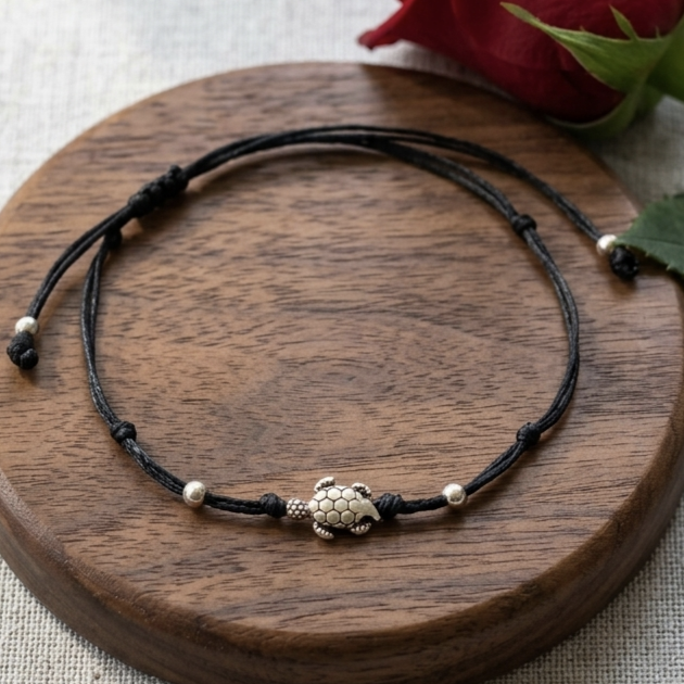 Turtle Black Thread Anklet 